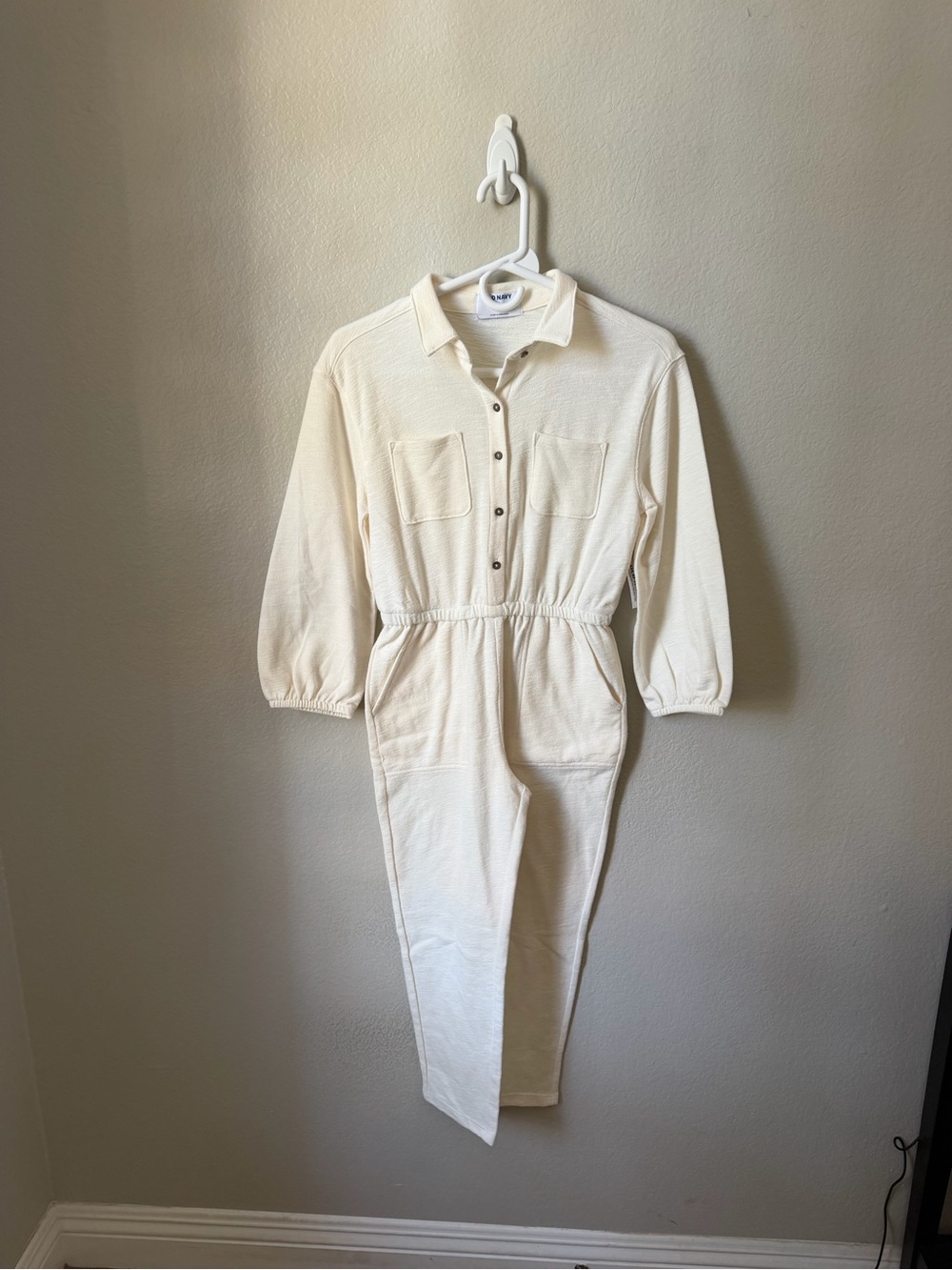 Old Navy Cream Button-Front Utility Jumpsuit Romper